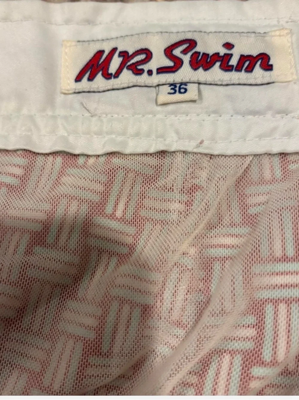 Men's Mr. Swim Red Patterned Swim Trunks with Contrast Waistband